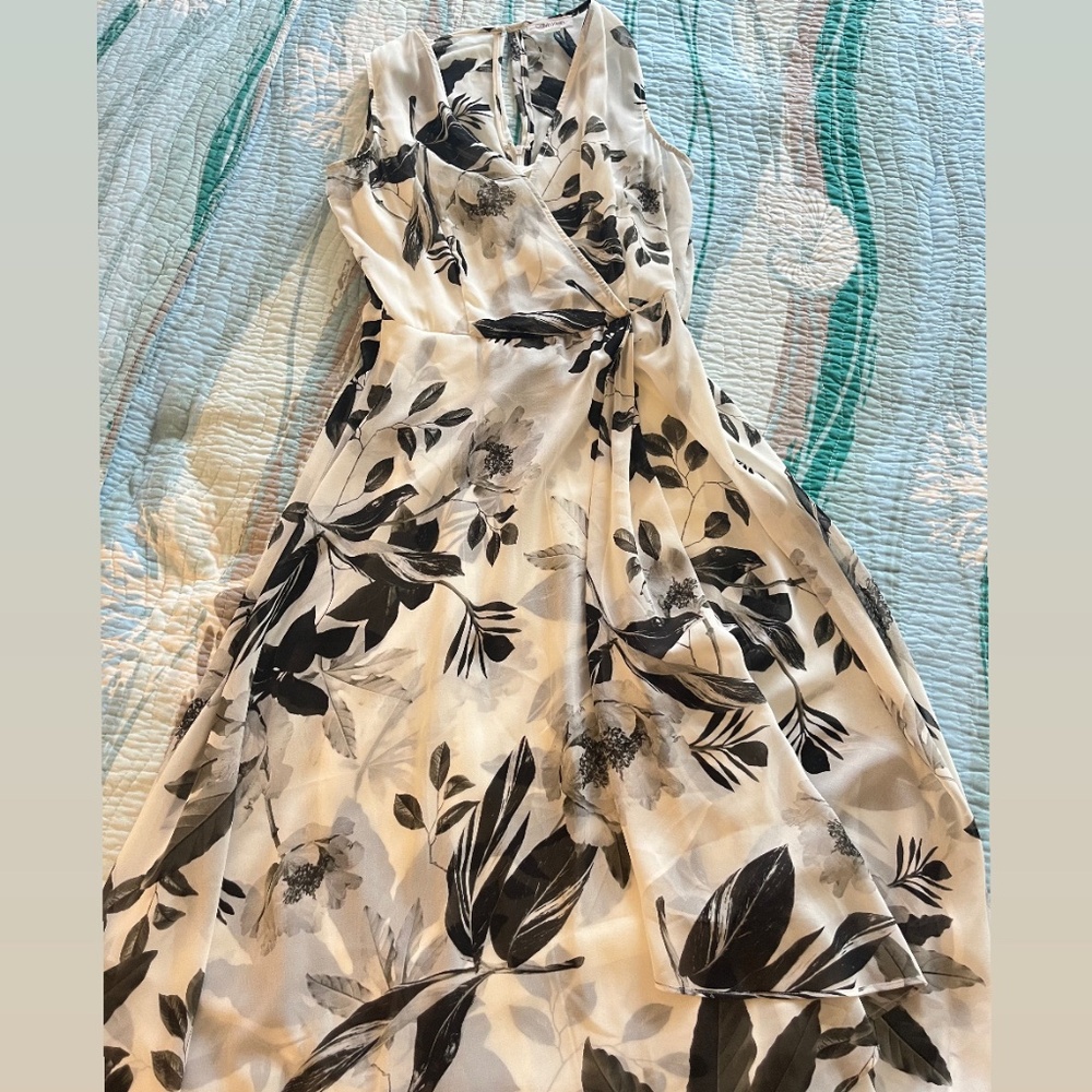Calvin Klein Floral-Print High-Low Wrap Maxi Dress